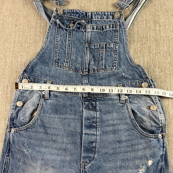 We The Free Free People Distressed Wide Leg Denim Overalls Blue Medium Wash 27 - Picture 4 of 10